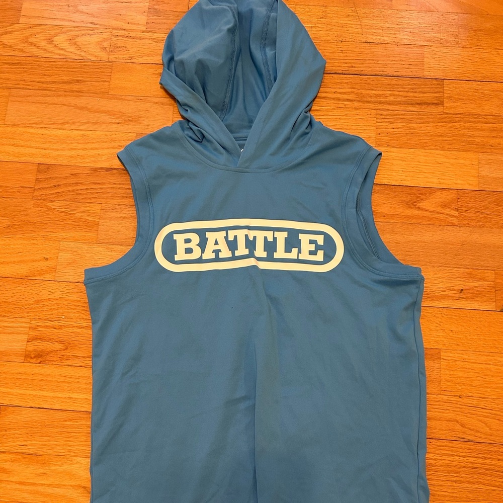 Blue Sleeveless Hoodie with 'Battle' Logo